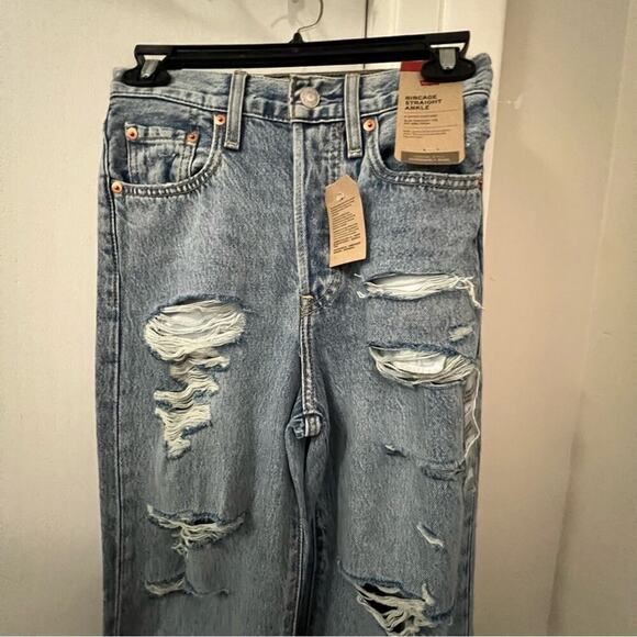 Levi's Ribcage Ripped High Waist Ankle Straight Leg Jeans - Picture 5 of 14